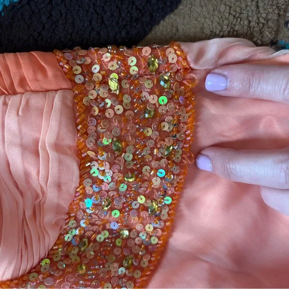 Bicici Coral Orange Beaded Evening Formal Gown - Picture 9 of 12